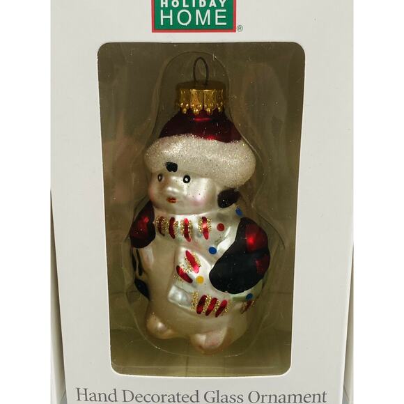 Holiday Santa Snowman Home Glass Hanging Ornaments Hand Painted Lot of 3 - Picture 4 of 12